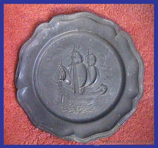 Antig&uuml;edades: barco velero plato de esta&ntilde;o - Foto 1