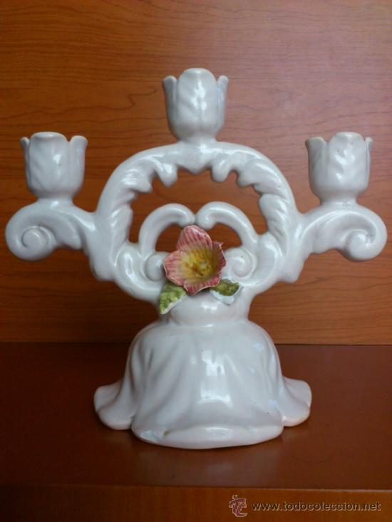 Antig&uuml;edades: Candelabro antiguo en ceramica - Foto 2