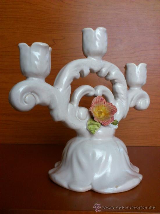 Antig&uuml;edades: Candelabro antiguo en ceramica - Foto 3