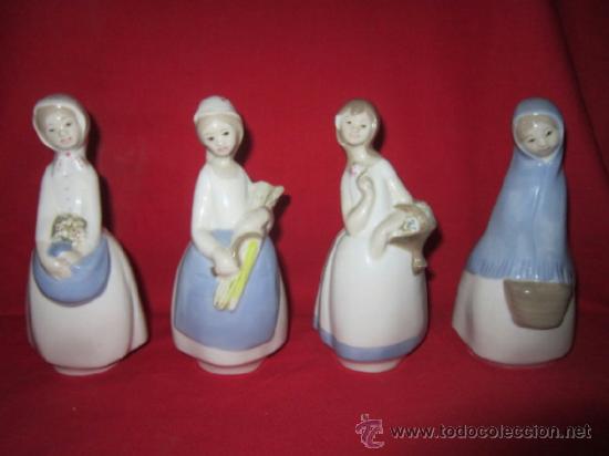 Antig&uuml;edades: Conjunto de cuatro jovenes figuras femeninas de estilo popular. Muy agradable.