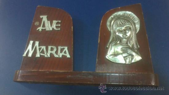 Antig&uuml;edades: CHAPA SOBRE MADERA AVE MARIA.23X14CM - Foto 1