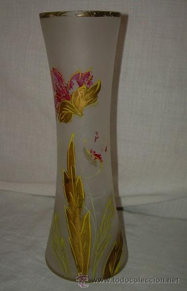 Antiquit&eacute;s: JARR&Oacute;N - FLORERO DE CRISTAL GLASEADO DECORADO CON FLORES PINTADAS A MANO