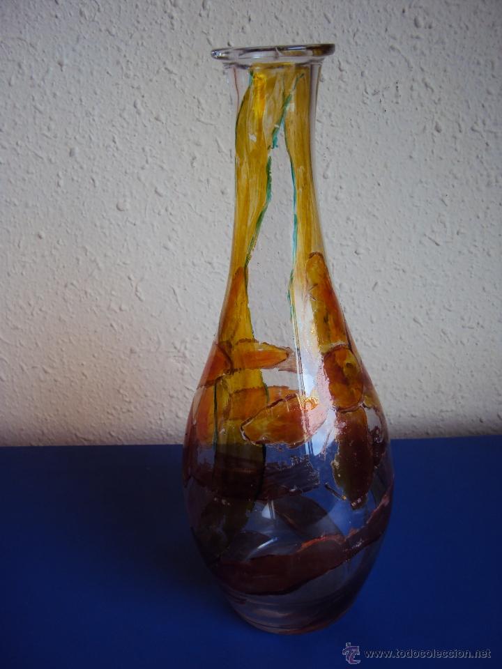 Antig&uuml;edades: (BOT-15)BOTELLA DE CRISTAL ANTIGUO DECORADA A MANO - Foto 1