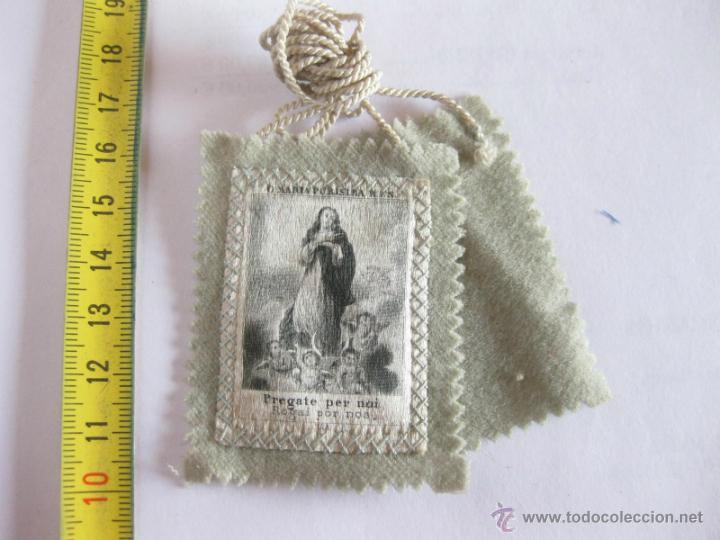 Antig&uuml;edades: Escapulario de la Virgen Inmaculada Concepci&oacute;n. Seda y lana. - Foto 1