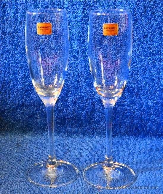 Antiques: 2 COPAS DE CAVA O CHAMPAGNE DE CRISTAL LUMINARC D'ARQUES. FRANCIA. SIN ESTRENAR
