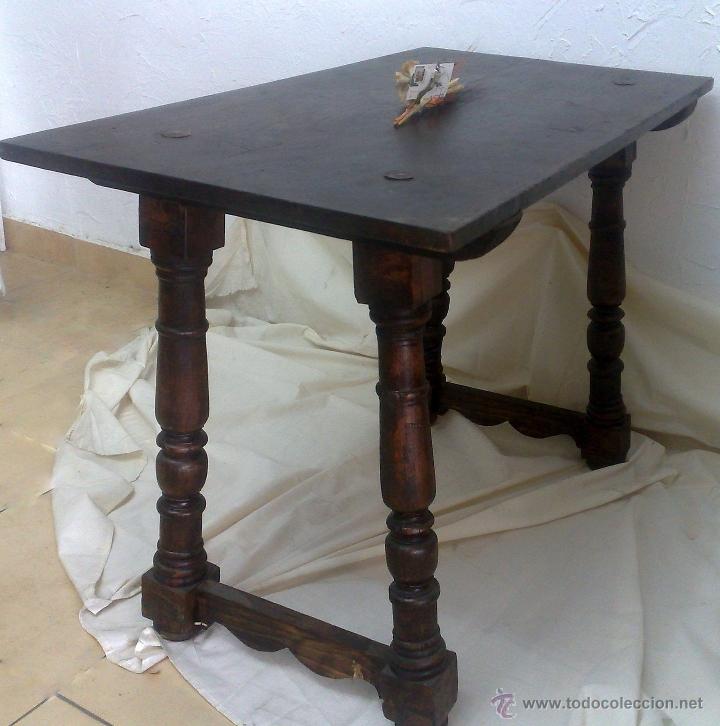 Antig&uuml;edades: MESA MADERA S. XIX. TABLERO RECTANGULAR EN NOGAL Y PATAS TORNEADAS. - Foto 6