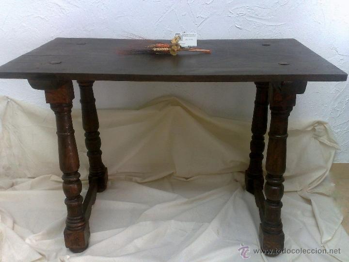 Antig&uuml;edades: MESA MADERA S. XIX. TABLERO RECTANGULAR EN NOGAL Y PATAS TORNEADAS. - Foto 7