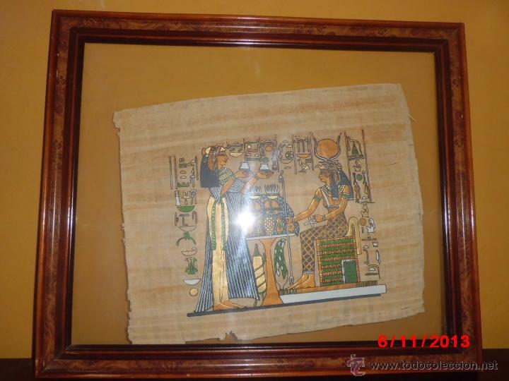 Antig&uuml;edades: CUADRO DE PAPIRO EJIPCIO ORIGINAL CON CERTIFICADO EN LA PARTE TRASERA. - Foto 1