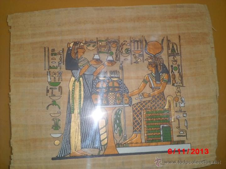 Antig&uuml;edades: CUADRO DE PAPIRO EJIPCIO ORIGINAL CON CERTIFICADO EN LA PARTE TRASERA. - Foto 2