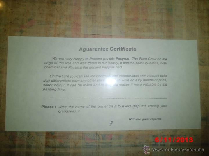 Antig&uuml;edades: CUADRO DE PAPIRO EJIPCIO ORIGINAL CON CERTIFICADO EN LA PARTE TRASERA. - Foto 4