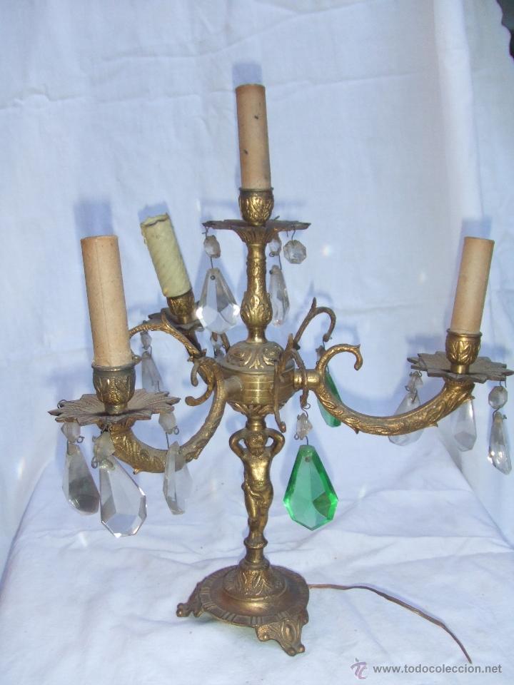 candelabro antiguo de bronce cristal verde 29 x Comprar Candelabros