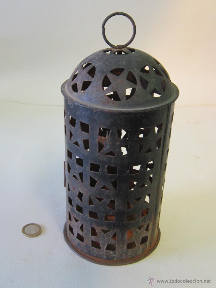 Antig&uuml;edades: FAROL DE VELA EN METAL - Foto 1