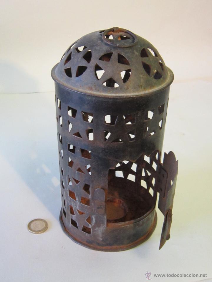 Antig&uuml;edades: FAROL DE VELA EN METAL - Foto 3