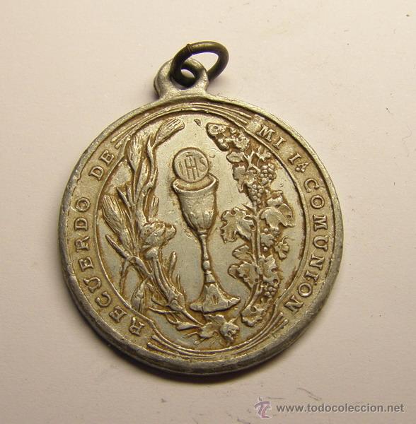 Antig&uuml;edades: Medalla religiosa Recuerdo de 1&ordf; Comunion. - Foto 1