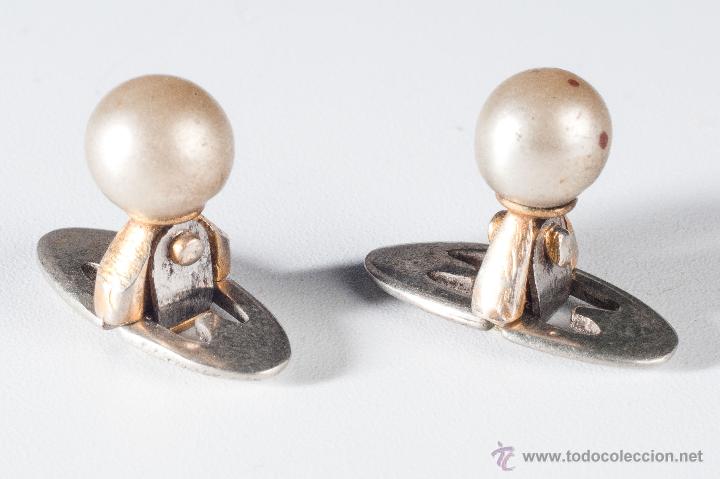 Antig&uuml;edades: GEMELOS DE METAL CON PERLAS - Foto 1