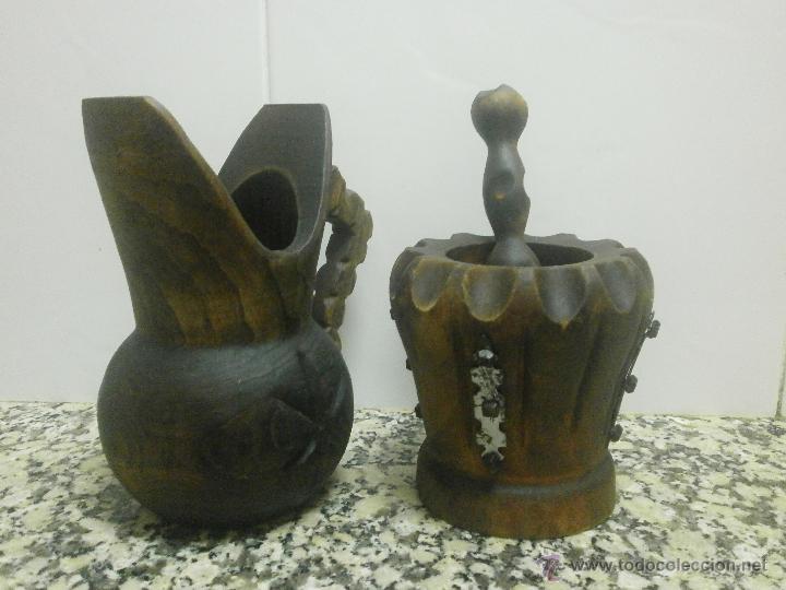 Antig&uuml;edades: JARRON Y MORTERO DE MADERA