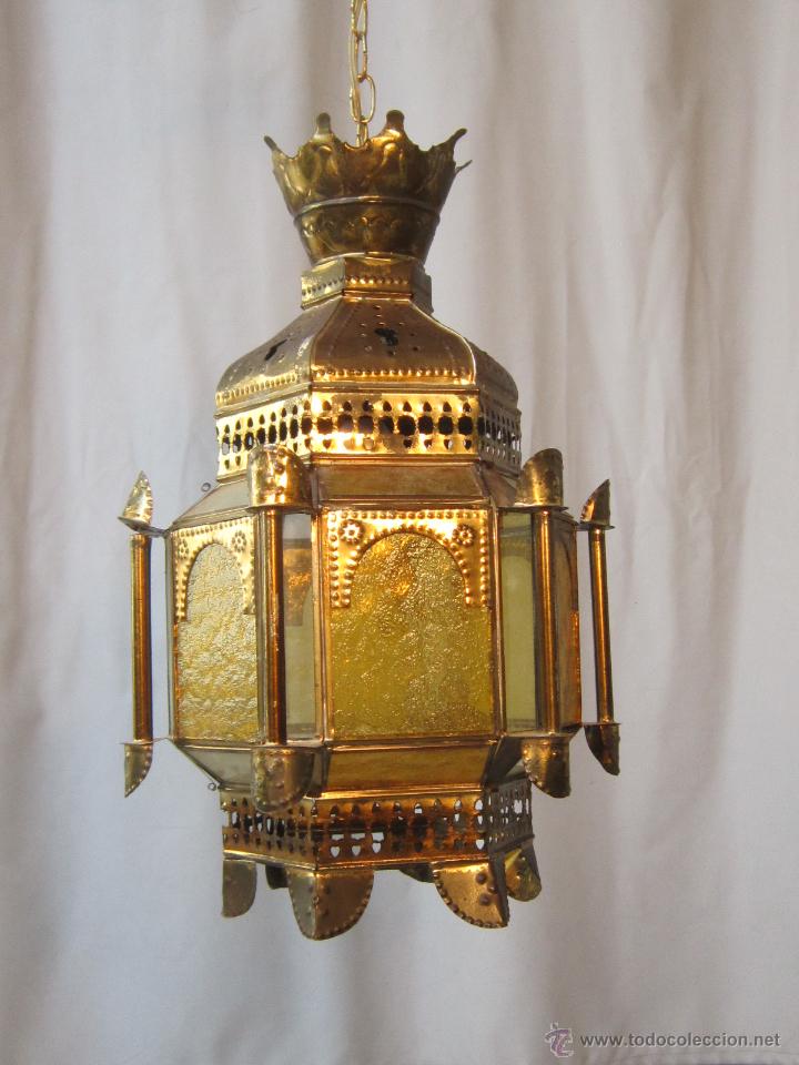 Antig&uuml;edades: LAMPARA DE TECHO EN LATON Y CRISTAL - Foto 5