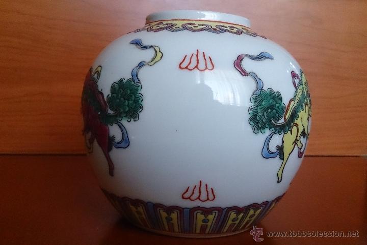 Antigüedades: Antiguo jarrón en porcelana China Zhong Guo Zhi Zao ( Perros Foo ) - Foto 2 - 41052024