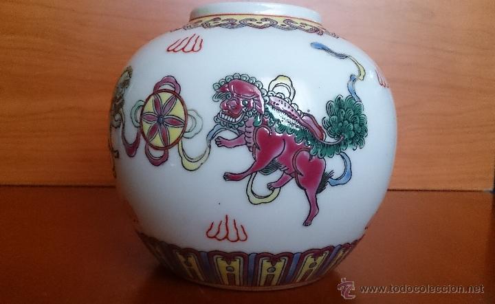 Antigüedades: Antiguo jarrón en porcelana China Zhong Guo Zhi Zao ( Perros Foo ) - Foto 3 - 41052024