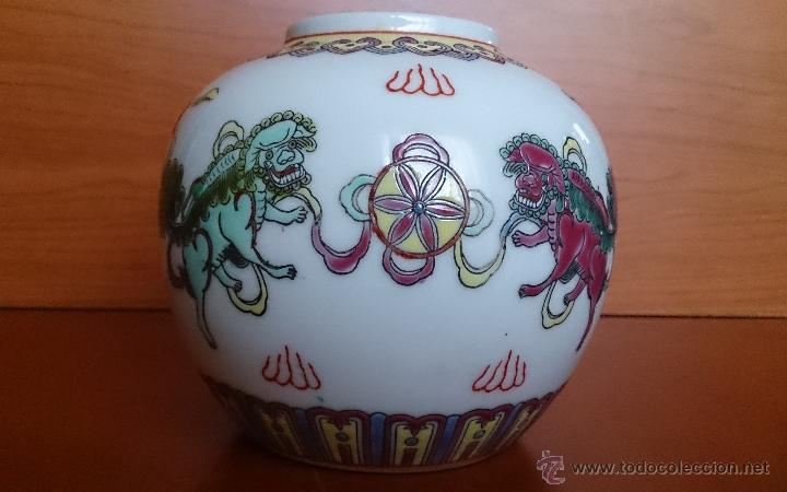 Antigüedades: Antiguo jarrón en porcelana China Zhong Guo Zhi Zao ( Perros Foo ) - Foto 4 - 41052024