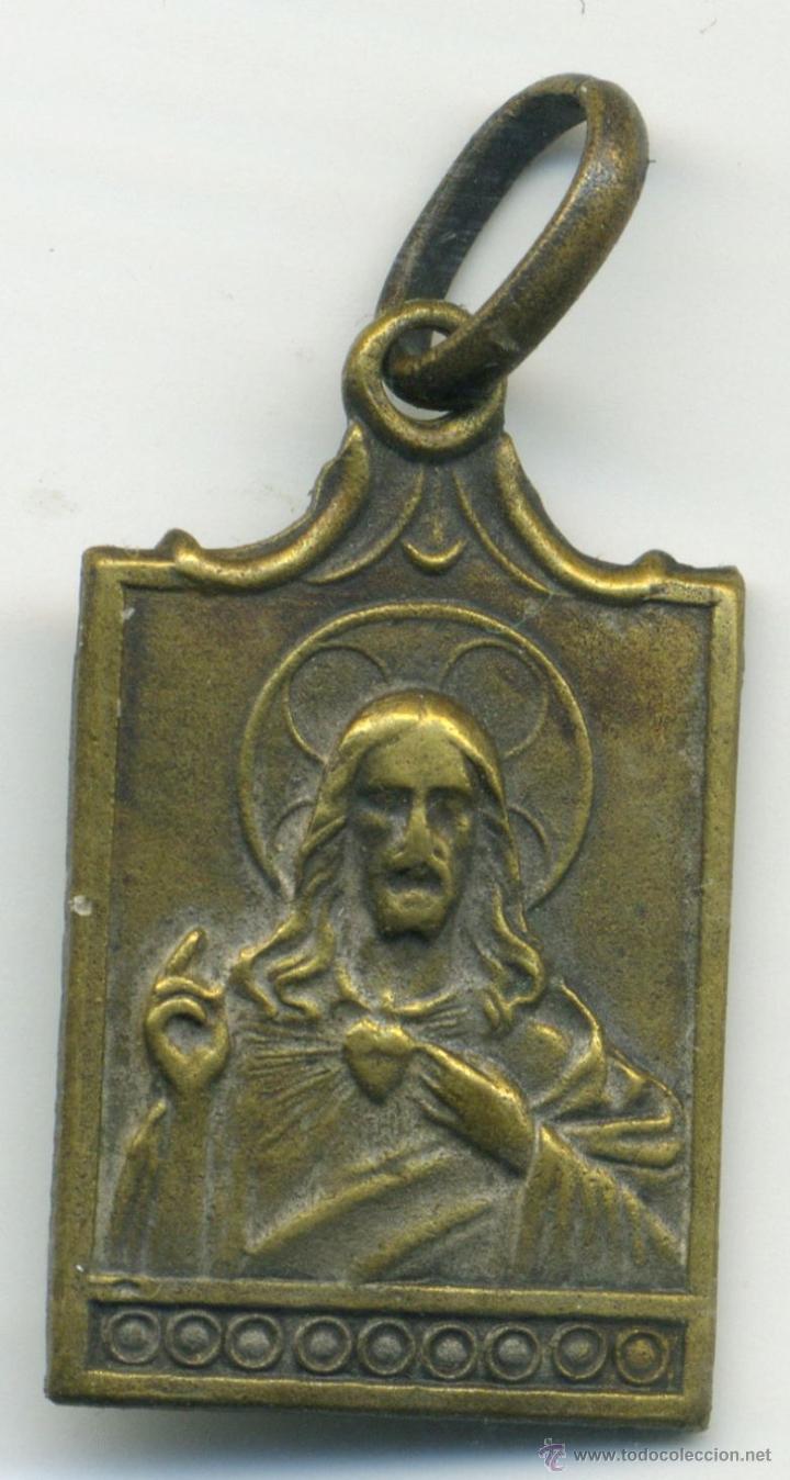 Antig&uuml;edades: Antigua medalla del Coraz&oacute;n de Jesus y de la Virgen y el ni&ntilde;o, rectangular - Foto 2