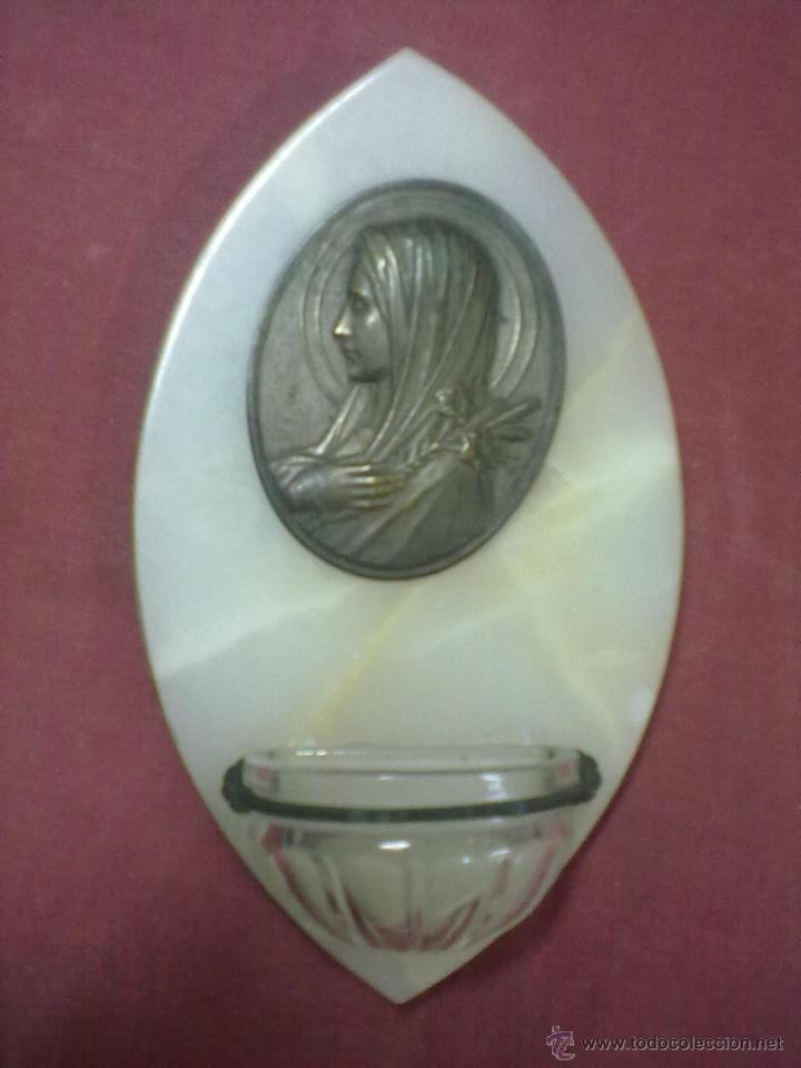 Antig&uuml;edades: BENDITERA MARMOL VIRGEN MARIA - Foto 1
