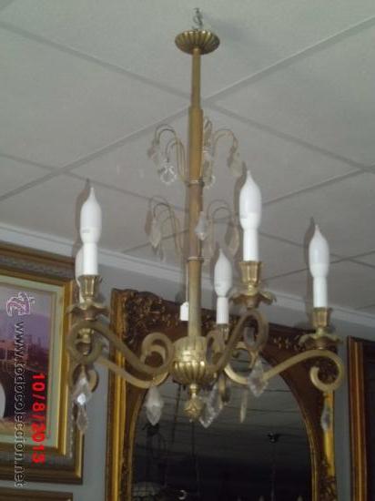 Antig&uuml;edades: LAMPARA ANTIGUA DE TECHO, DE BRONCE Y CRISTAL. - Foto 1