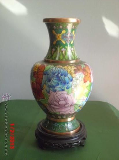 Antig&uuml;edades: JARRON CLOISONN&Eacute; CON PEANA DE MADERA CALADA - Foto 1