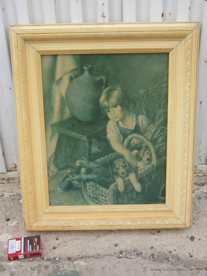 Antig&uuml;edades: MARCO DE MADERA EN BLANCO CON LAMINA - Foto 1