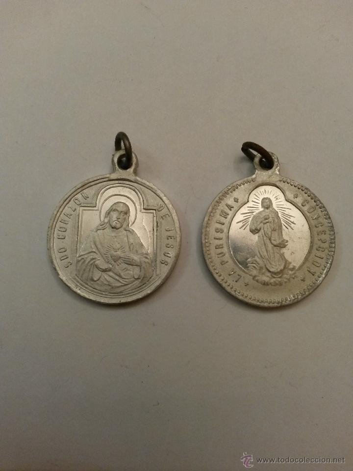 Antig&uuml;edades: Medalla corazon de jesus y la purisima concepcion 2,5 cms - Foto 1