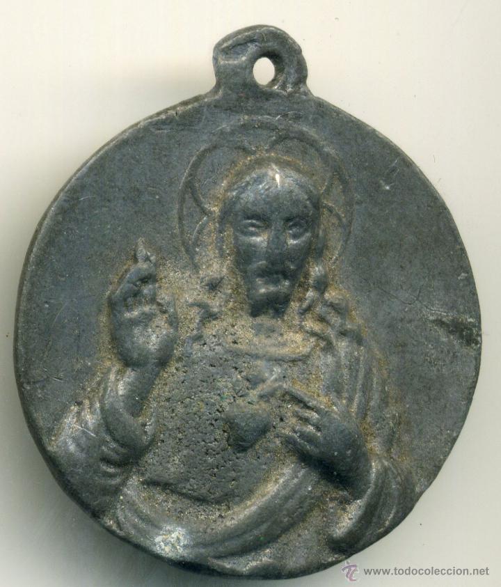 Antig&uuml;edades: Medalla de coraz&oacute;n de Jesus. 2,7 cm - Foto 1
