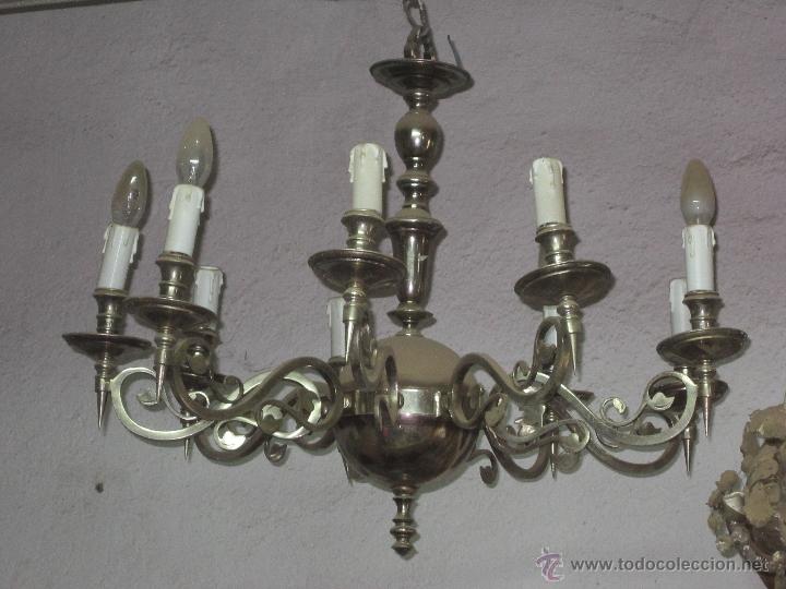 Antig&uuml;edades: L&aacute;mpara de techo plateada de nueve brazos. - Foto 1