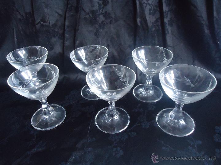 Antiques: JUEGO SEIS PRECIOSAS COPAS DE LICOR TALLADAS DE MEDIADOS DEL XX