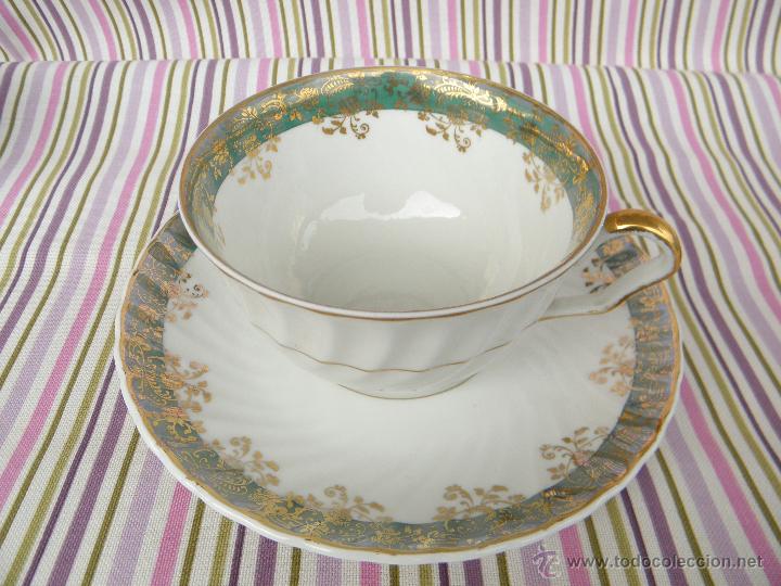 Antig&uuml;edades: Antiguo Conjunto de Taz&oacute;n y plato de cer&aacute;mica de 11 y 18 cm