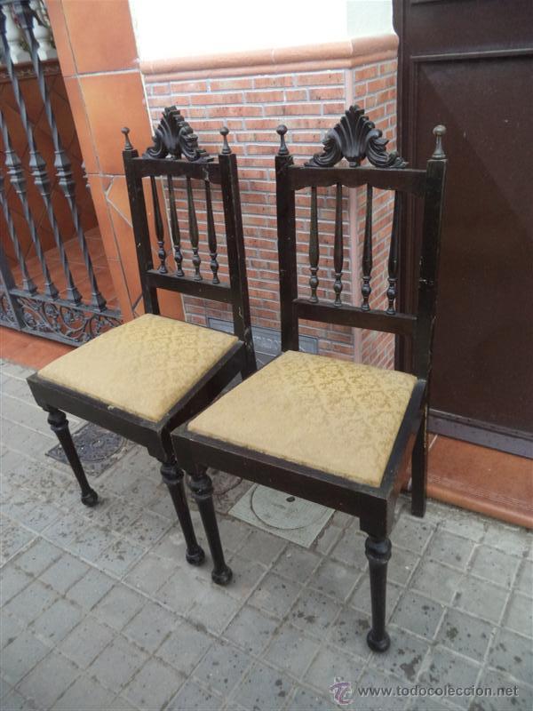 Antig&uuml;edades: pareja de sillas madera oscura - Foto 2