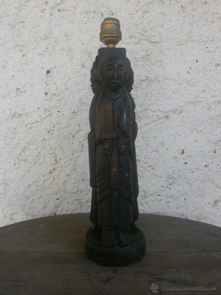 Antig&uuml;edades: SOPORTE DE MADERA PARA LAMPARA FIGURAS - Foto 1
