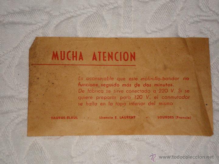 Antig&uuml;edades: MAGNIFICO MOLINILLO Y BATIDORA TAURUS  DE 1961 - Foto 3