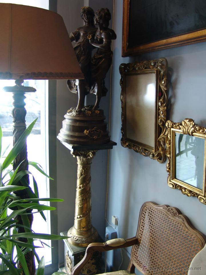 Antig&uuml;edades: ESPECTACULAR PAREJA DE COLUMNAS DE M&Aacute;RMOL Y BRONCE - Foto 2