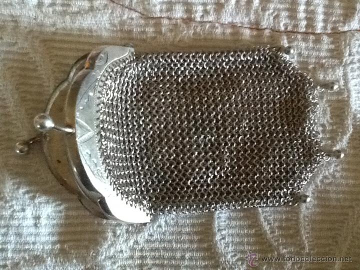 Antig&uuml;edades: ANTIGUO MONEDERO DE PLATA, DE MALLA, CON DOS COMPARTIMENTOS EN EL INTERIOR - Foto 3