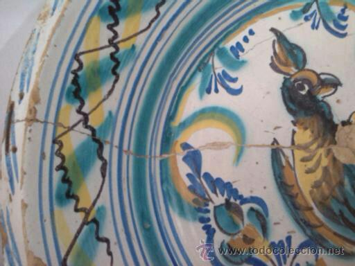 Antigüedades: antiguo lebrillo de triana pintado a mano, lañado de epoca, precioso - Foto 5 - 43650426