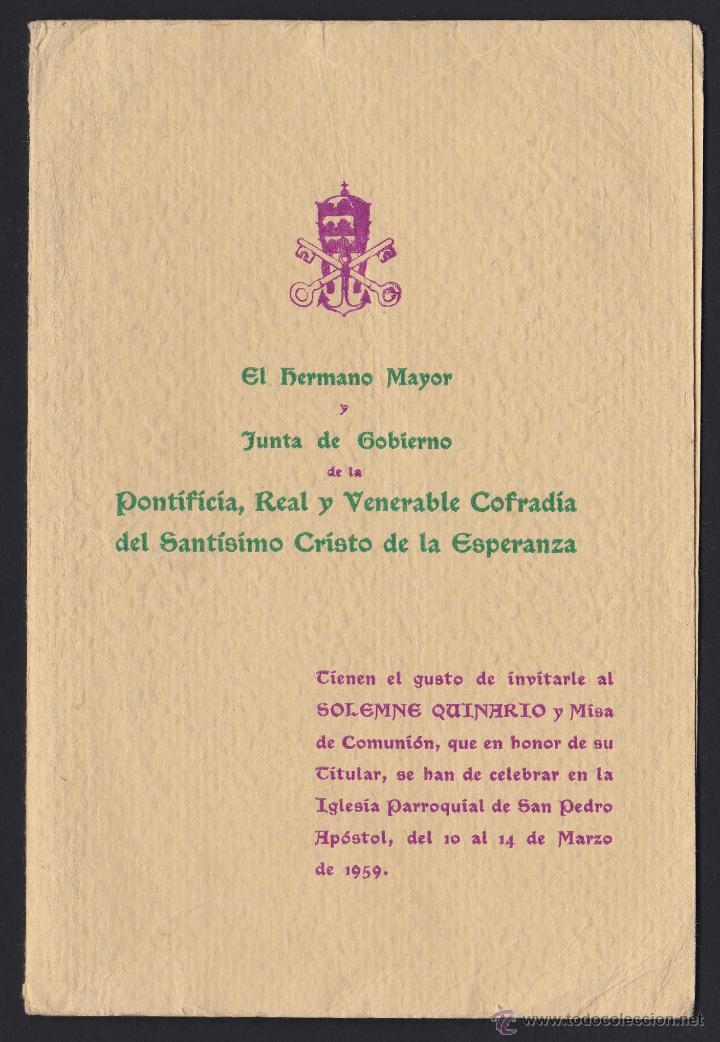 Oggetti Antichi: *** RARO SOLEMNE QUINARIO DE LA COFRAD&Iacute;A DEL SANT&Iacute;SIMO CRISTO DE LA ESPERANZA (MURCIA) 1959 ***