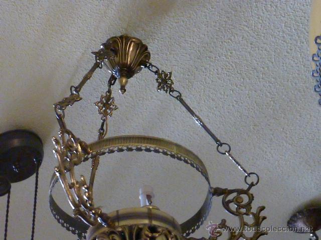 Antig&uuml;edades: LAMPARA QUINQUE DE TECHO, DE BRONCE - Foto 3
