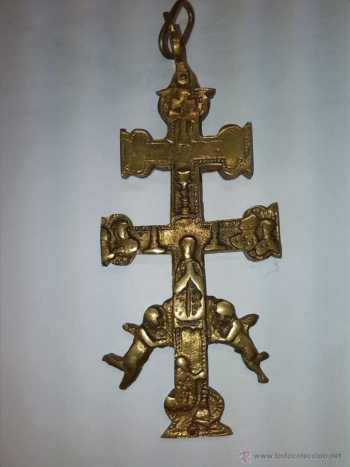 Antig&uuml;edades: antigua cruz de caravaca de bronce. - Foto 1