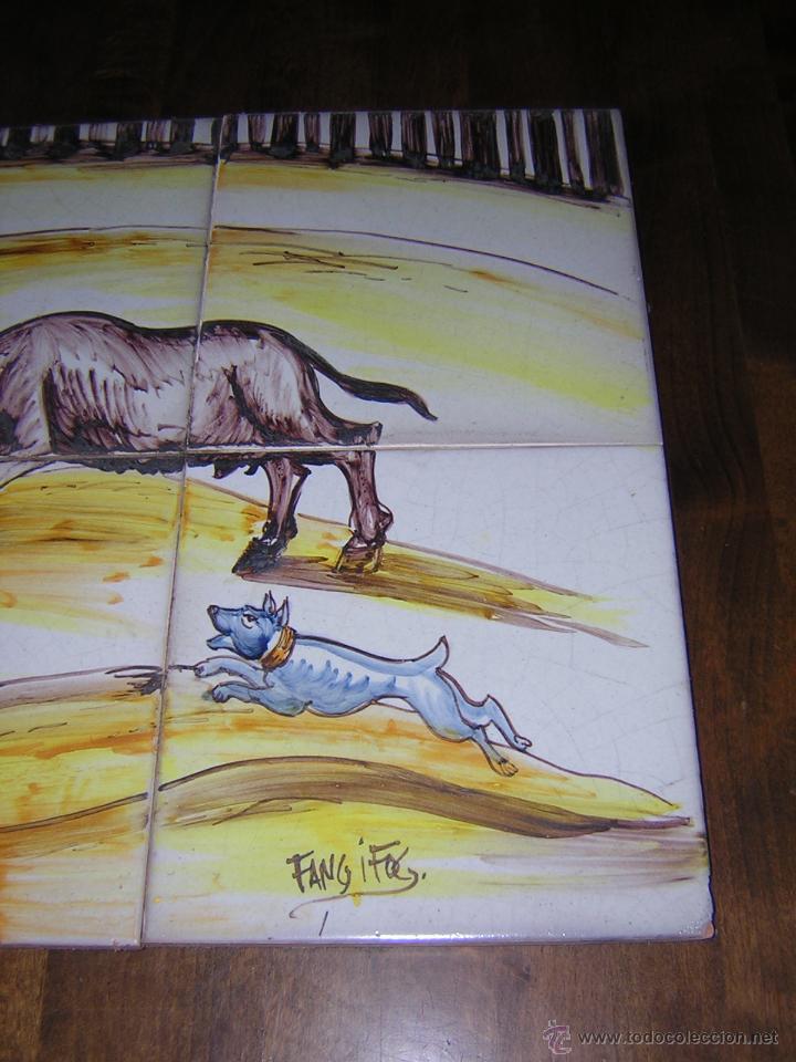Antig&uuml;edades: ** ANTIGUA COMPOSICI&Oacute;N DE AZULEJOS CON ESCENA DE TOROS ** - Foto 3