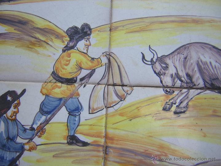Antig&uuml;edades: ** ANTIGUA COMPOSICI&Oacute;N DE AZULEJOS CON ESCENA DE TOROS ** - Foto 8