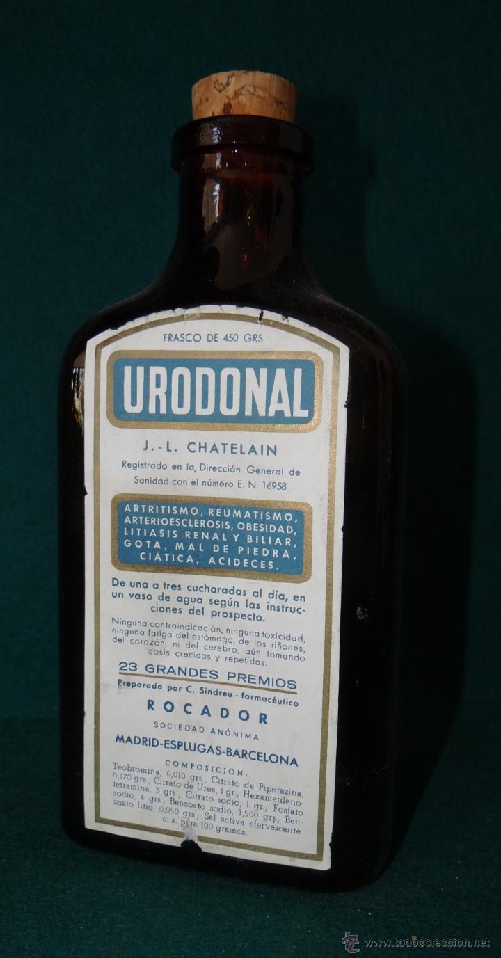 URODONAL - ANTIGUO FRASCO DE FARMACIA - ROCADOR - CHATELAIN. MADRD. ESPLUGAS. BARCELONA. (Antigüedades - Cristal y Vidrio - Farmacia )