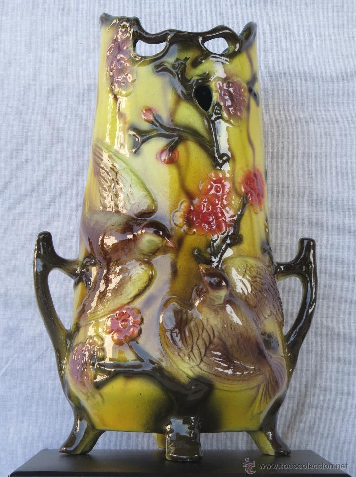 Antig&uuml;edades: 3 PIEZAS - ANTIGUO CONJUNTO JARDINERA Y DOS FLOREROS CERAMICA BRILLO IMPECABLE ESTADO