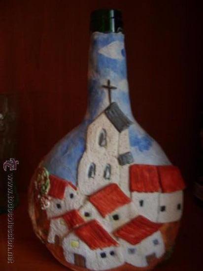 Antiques: BONITA Y ANTIGUA BOTELLA DECORADA A MANO A RELIVE