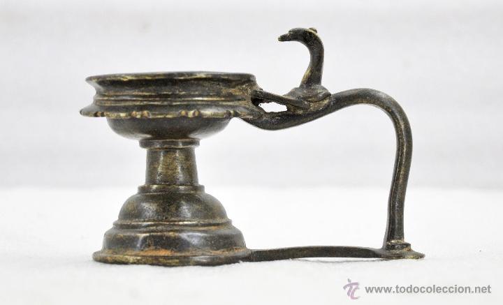 Antig&uuml;edades: Lampara de aceite india en bronce n&ordm; 021 - Foto 3