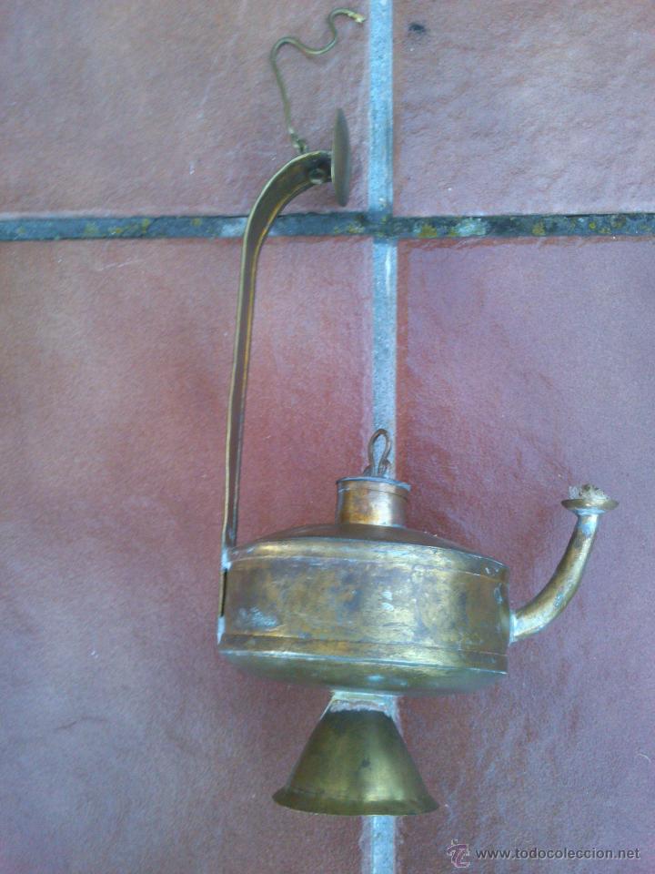 Antig&uuml;edades: ANTIGUO QUINQUE CANDIL DE LAT&Oacute;N - Foto 1